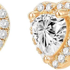 New 14K Gold Plated Sterling Silver Post Brilliant Round Faux Diamond Ha…